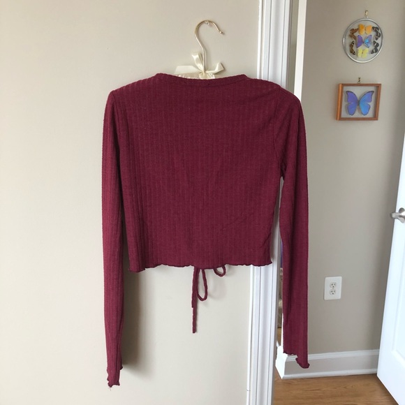 LA Hearts Burgundy Lace Up Crop Top - Picture 7 of 8